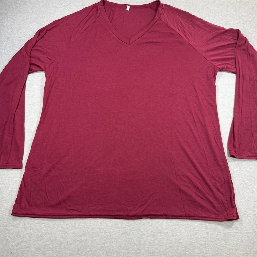 Unbranded Women's Plus Size 8XL Red V-Neck‎ Long Sleeve Raglan T-Shirt